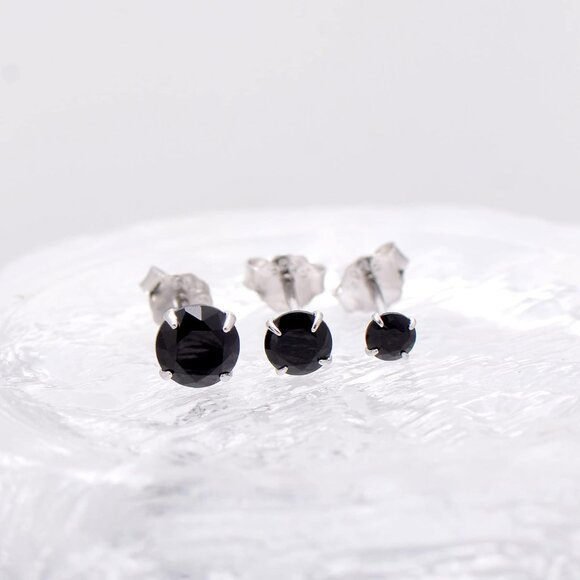 Black 4mm Sterling Silver Cubic Zirconia Stud Earrings for Women & Men - Picture 4 of 6